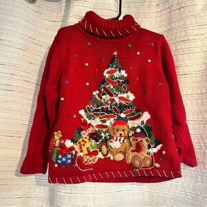 Vintage Tiara Girls Christmas Sweater Size 6 Christmas Tree Holiday Sweater Red